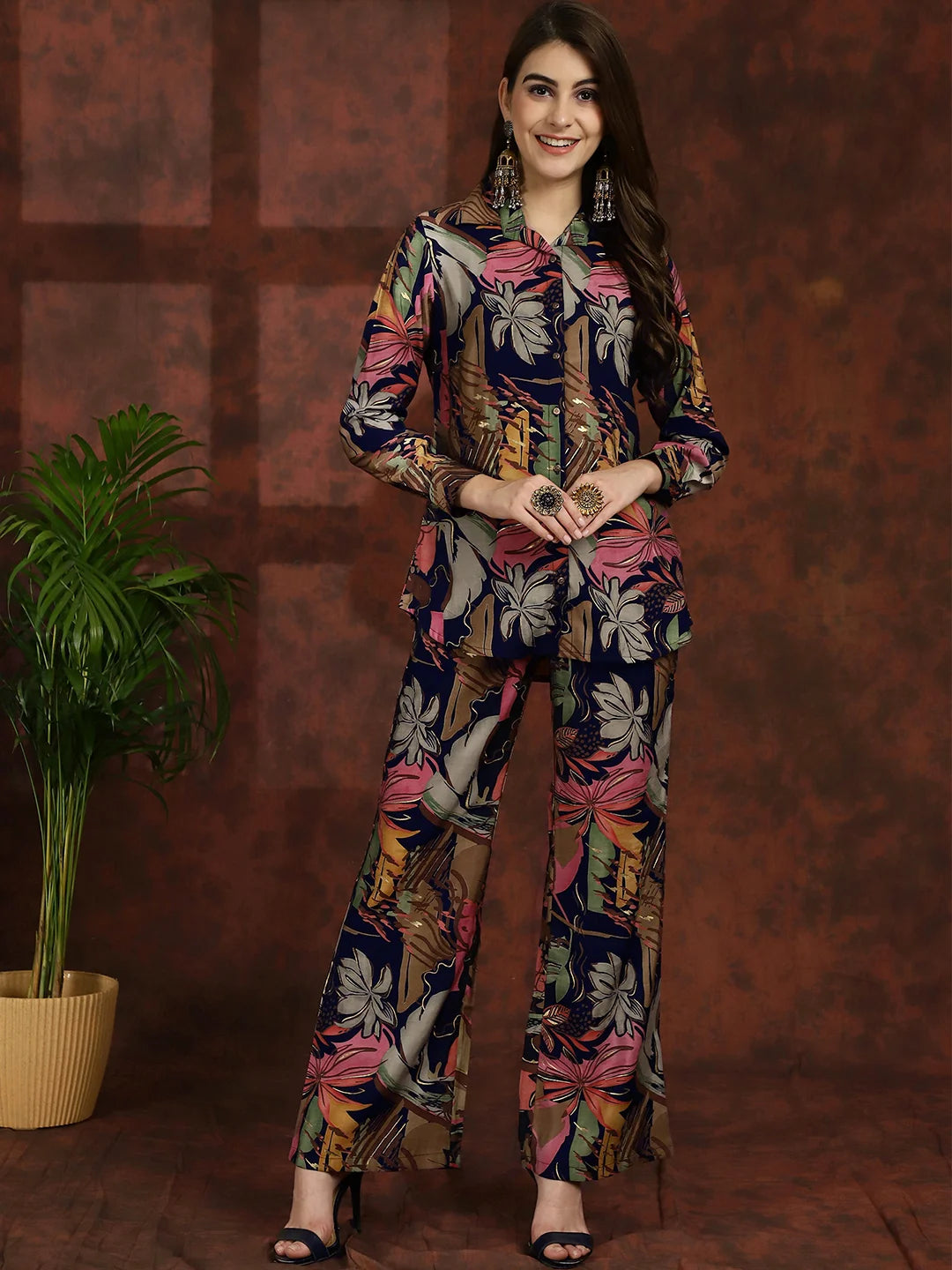 Purple Abstract Printed Viscose Rayon Night Suit – Claura Designs Pvt. Ltd.
